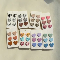 2023 New Colorful Acrylic Heart Stud Earrings for Women Leopard Dots Bohemia Earrings Jewelry Accessories Gifts 3pairs/set