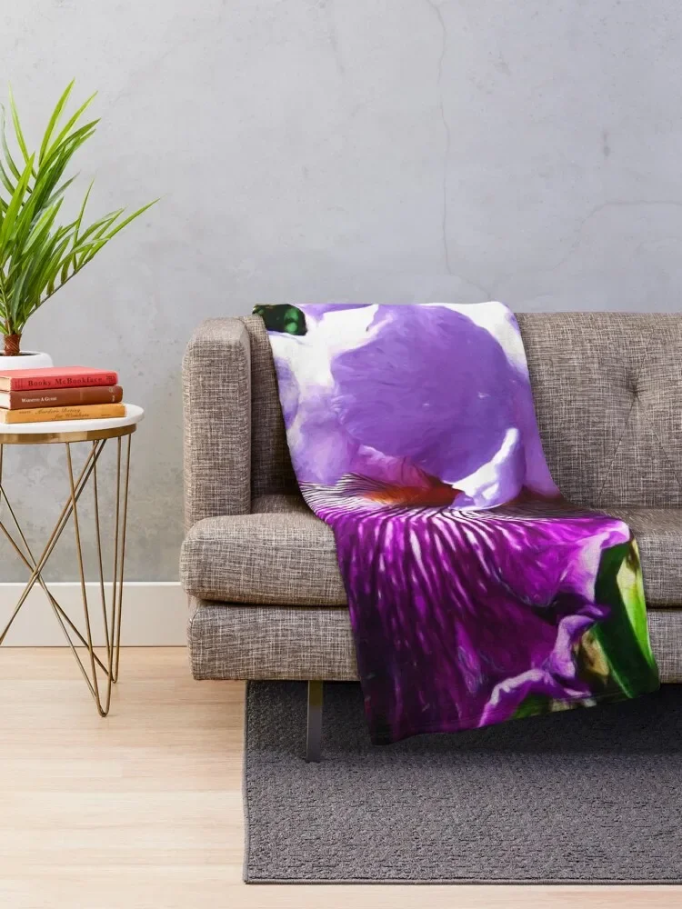 Painterly Blue & Purple Bearded Iris 4794 Throw Blanket Warm Sleeping Bag Sofa Blankets Sofas Of Decoration Blankets