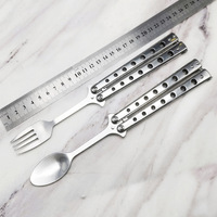 Foldable Butterfly Knife Portable CSGO Balisong Trainer Butterfly Knife Fork Spoon Pocket Trainer Survival Knife Outdoor Game