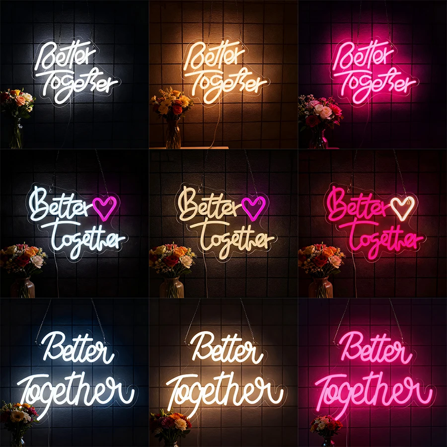 Better Together Neon Sign for Wall Decor,Wedding Led Neon Light USB Letters Neon Signs  for Wedding,Engagement Party,Birthday