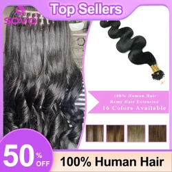 Micro Loop Extensão do Cabelo Humano, Pré Bonded Micro Beads Anel, Onda Do Corpo Remy Brasileiro, Cabelo Real Microlink, Preto e Marrom, 50 Vertentes