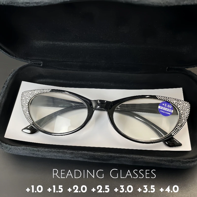

Diamond Cat Eye Frame Reading Glasses for Women Blue Light Blocking Presbyopia Glasses Far Sight Eyewear Diopters -1.0 To +4.0