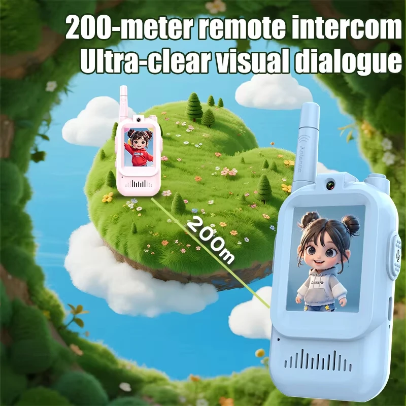 Video Walkie Talkies for Kids 2 Pack Rechargeable Intercom Walkie-talkie Cute 2 Inch Screen One-Click Call Child Video Intercom