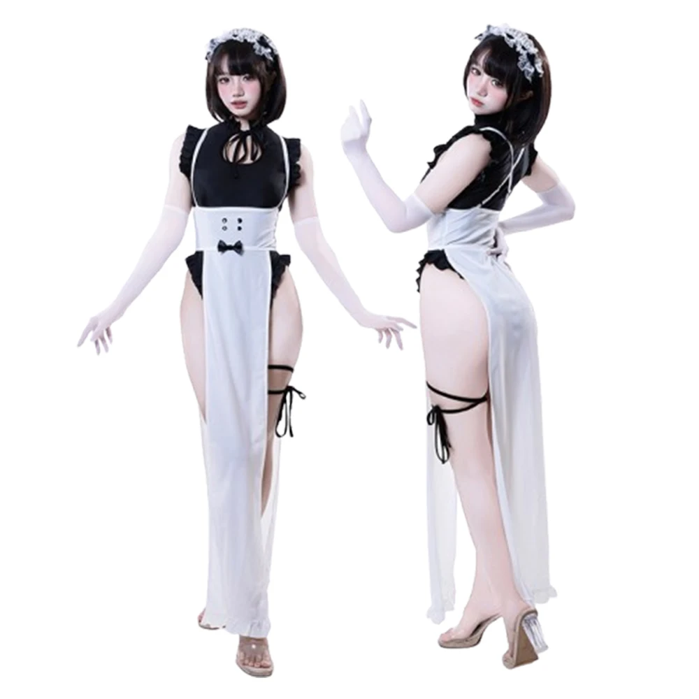 

2026 Anime Sexy Cafe Maid Uniform Role Playing Suit Women Pure Desire Open Crotch Maid Butler Robe Bunny Girl Uniform Body Suit