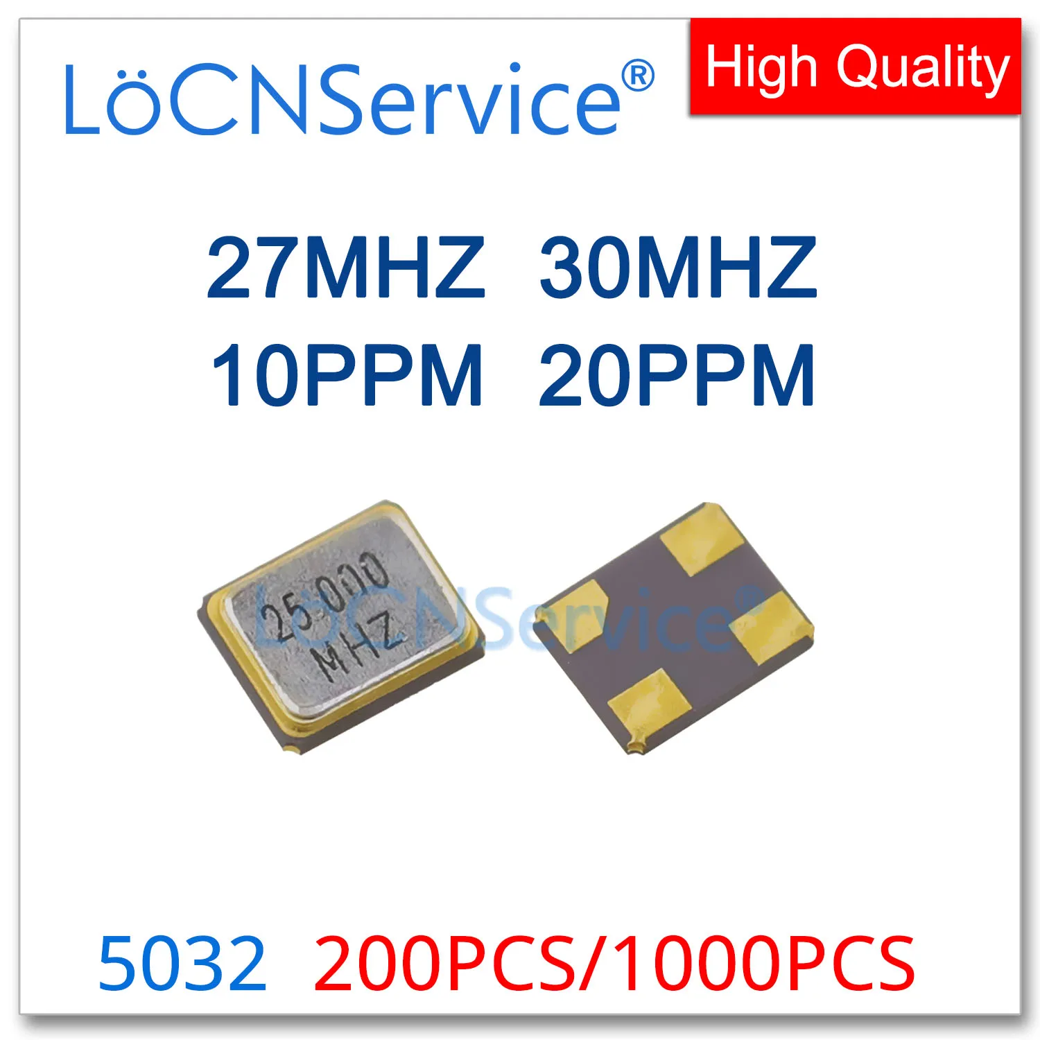 27Mhz 30Mhz 10PPM 20PPM 200PCS 1000PCS SMD Passive quartz crystal oscillator 4Pin 5032 27.000mhz 27M 30.000mhz 30M Resonators