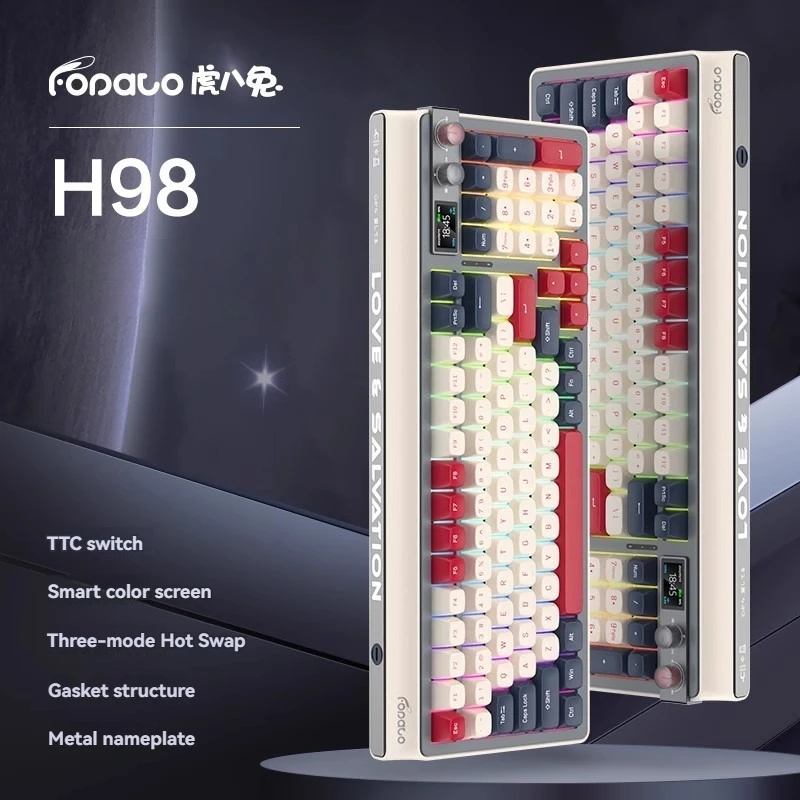 Fopato H98 Mechanical Keyboard Wireless Bluetooth 3-Mode Gasket Structure Hot Swap RGB Light Office PC Game Mechanical Keyboard