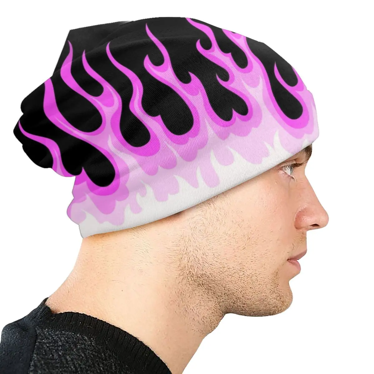 Pink Hot Fire Racing Flames Skullies Beanies Caps Unisex Winter Warm Knitting Hat Street Adult Bonnet Hats Outdoor Ski Cap