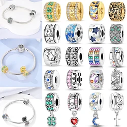 Cat Butterfly Daisy CZ pave Clip Charms Positioning Buckle 925 Sterling Silver Silicone Spacer Beads Fit Original Racelet DIY