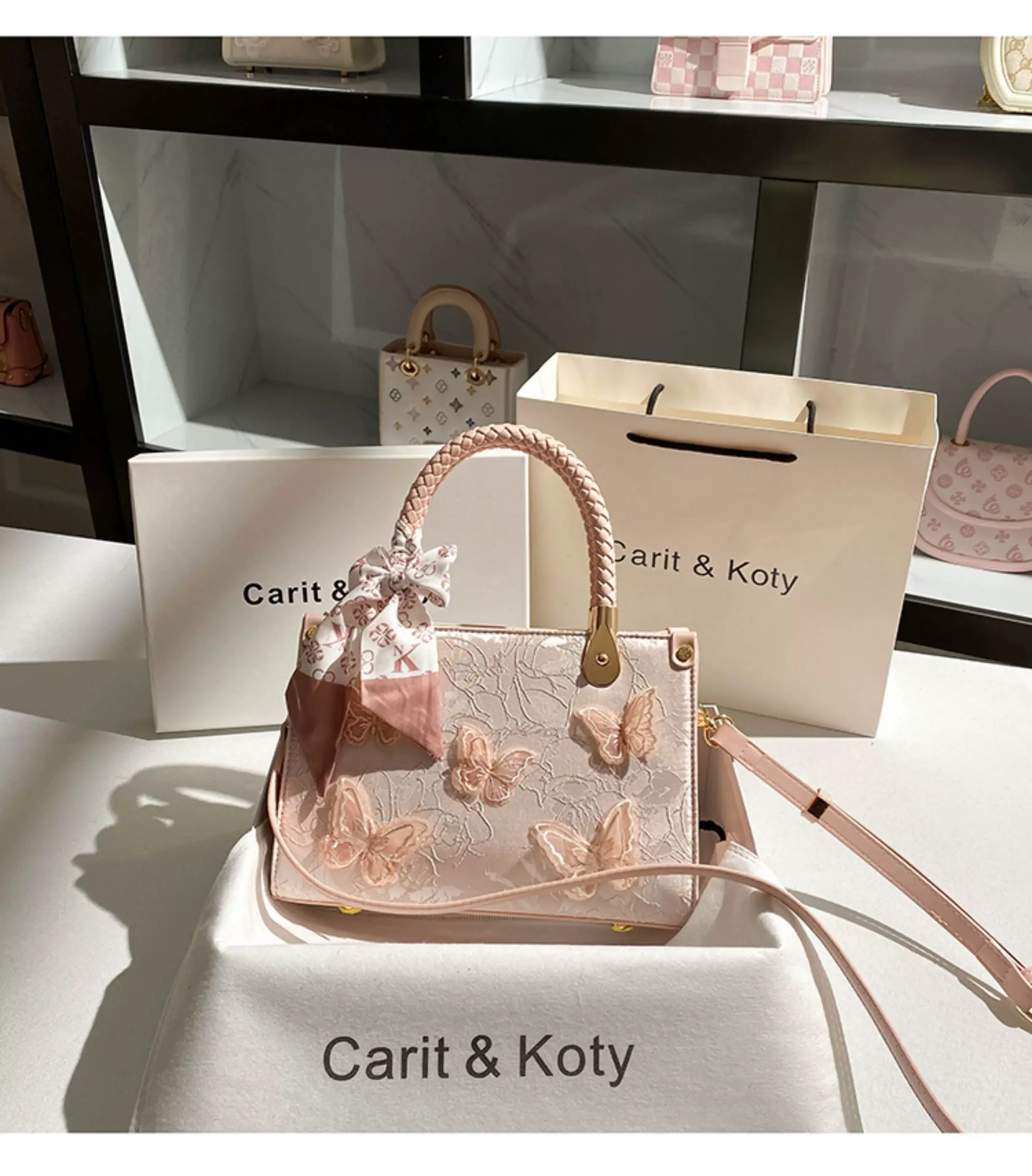 Fashion Embroidery Butterfly Tote Bag Jacquard Top Handle Elegant Women Handbag Luxury Clutch Purse Shoulder Messenger Bag