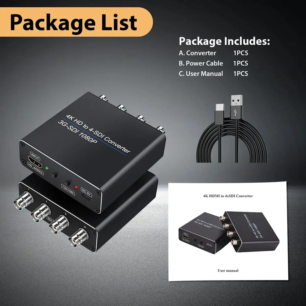 4K HD to 4xSDI Converter 1080P HD-SDI/3G-SDI Support 2.97Gbps For PS4/5 DVD TV box HD Camera