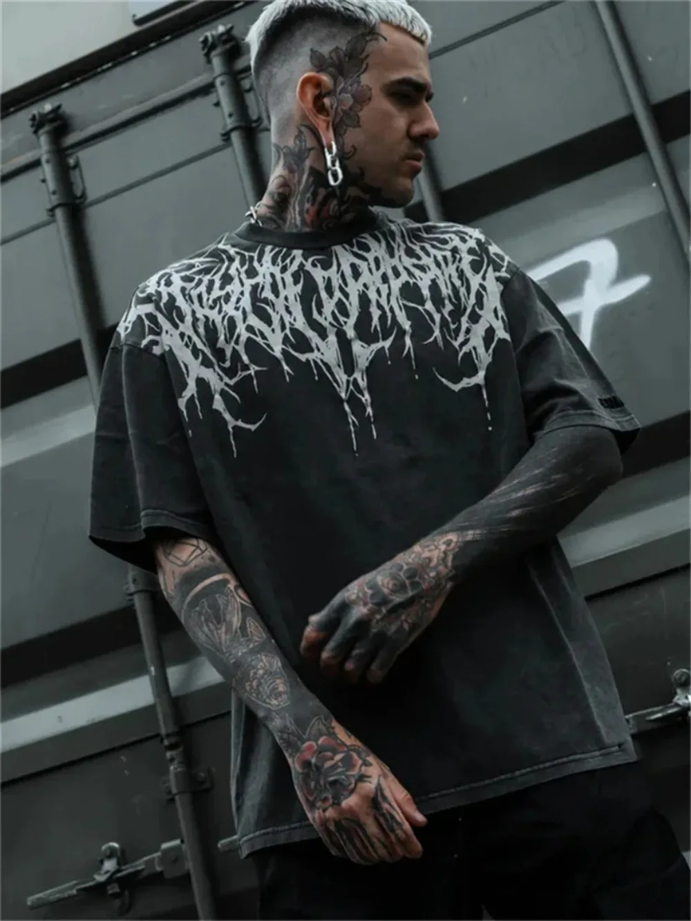 Gotischer Stil Sommer 3D-Gedrucktes Übergroßes Herren-T-Shirt, Schnelltrocknend und Atmungsaktiv Geeignet für Outdoor-Aktivitäten