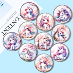 Unicorn and Cherry Blossoms 10pcsColoured drawing12mm/16mm/18mm/25mm Round Photo Glass Cabochon Demo Flat Back Making findings