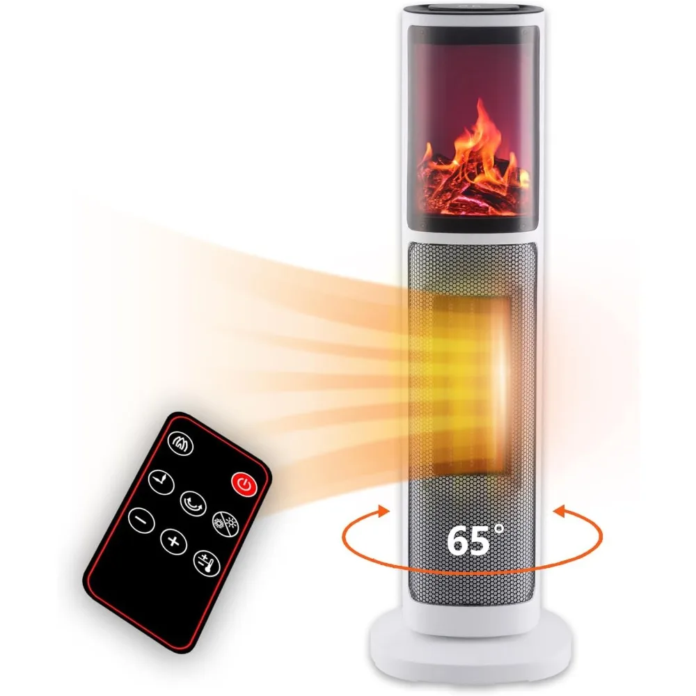 

Tower Heater for Indoor Use, 750/1500W Ceramic Space Heater with Thermostat&Oscillating, Digital Space Heater with Realistic 3D