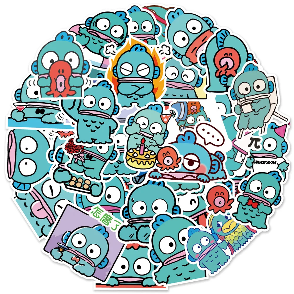 10/30/50pcs Funny Ugly Fish Hanton Stickers Anime Cartoon Sanrio Decals Toys DIY Helmet Water Bottle Laptop Cute Gift Sticker