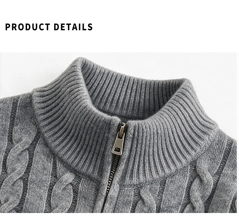 Herbstmode-Pullover für Herren mit Stehkragen, Old-Money-Jacquard, Reißverschluss-Cardigan, einfarbig, schlichter Stil, Strickware – Detail 9