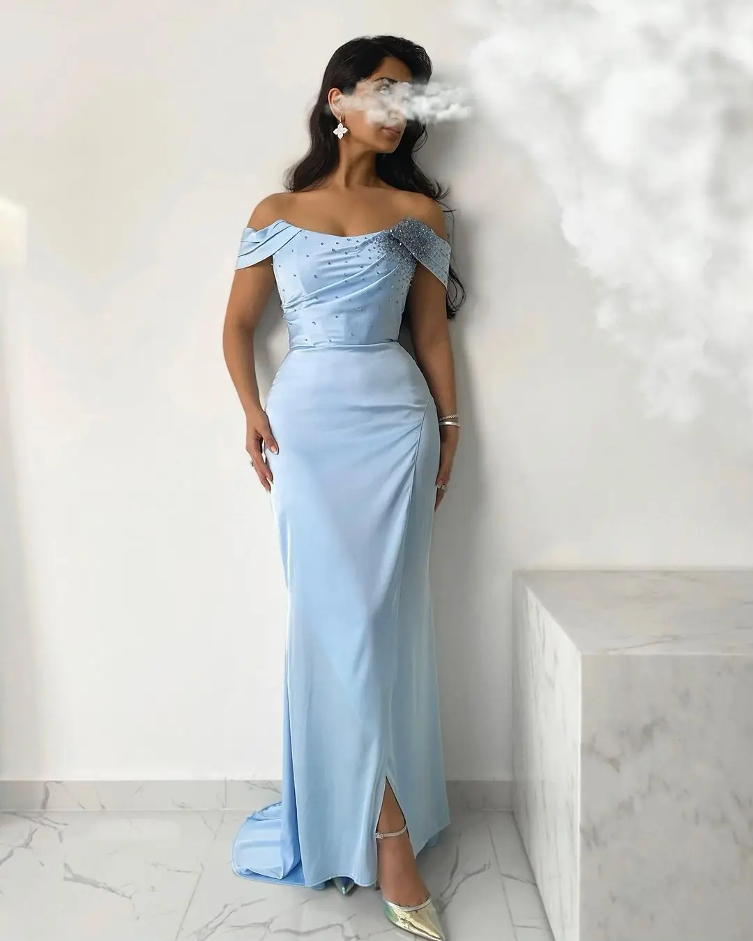 Beads Off Shoulder Evening Dress Sleeveless Slit Mermaid Formal Dresses Arabia Elegant Party Dresses For Women 2023 платье