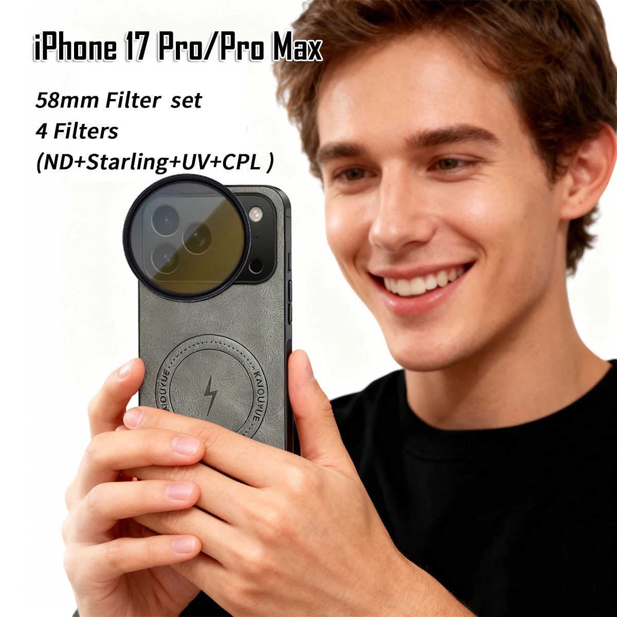 

Sheepskin Leather iPhone 17 Pro/Pro Max Case with 58mm Filter Mount and 4 Filters Kit for MagSafe Landscape Portrait Photography