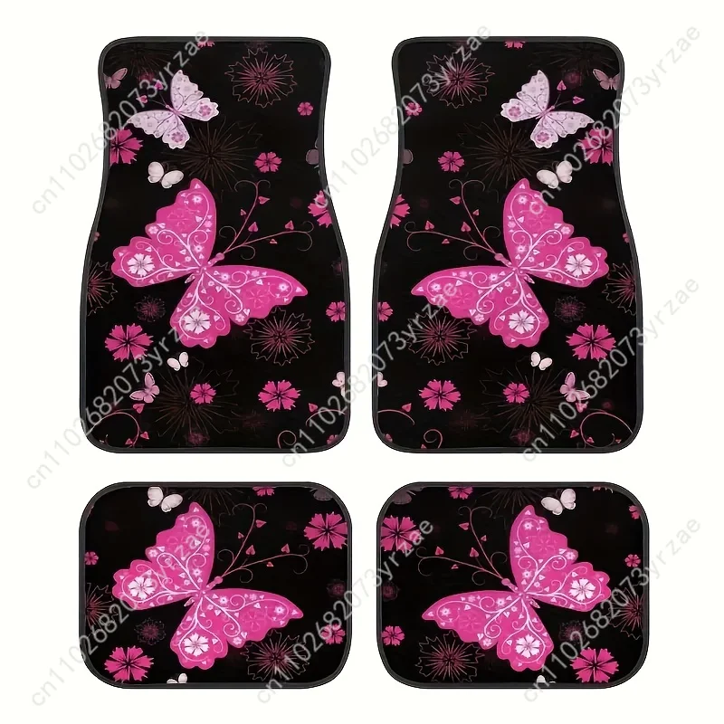 

Romantic Pink Butterfly 4pcs Universal Floor Mats All-Season Fashionable Auto Interio Absorbent Non-Slip Washable Car Floor Mats