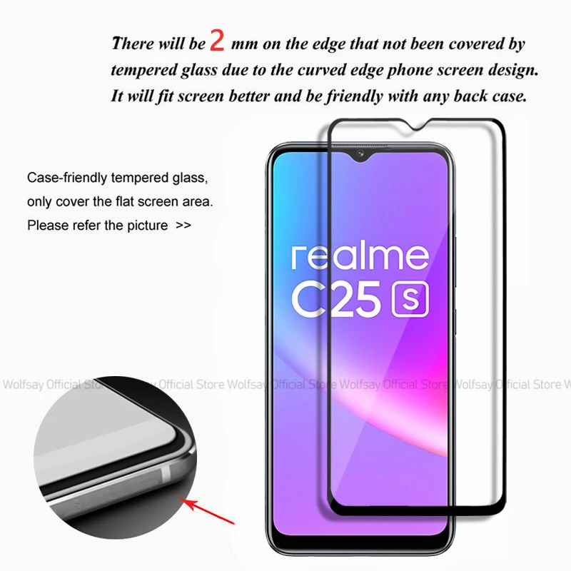 2/4PCS Tempered Glass For Realme C25S Screen Protector For Realme C25S Full Glue 2.5D Protector Phone Glass Film For Realme C25S