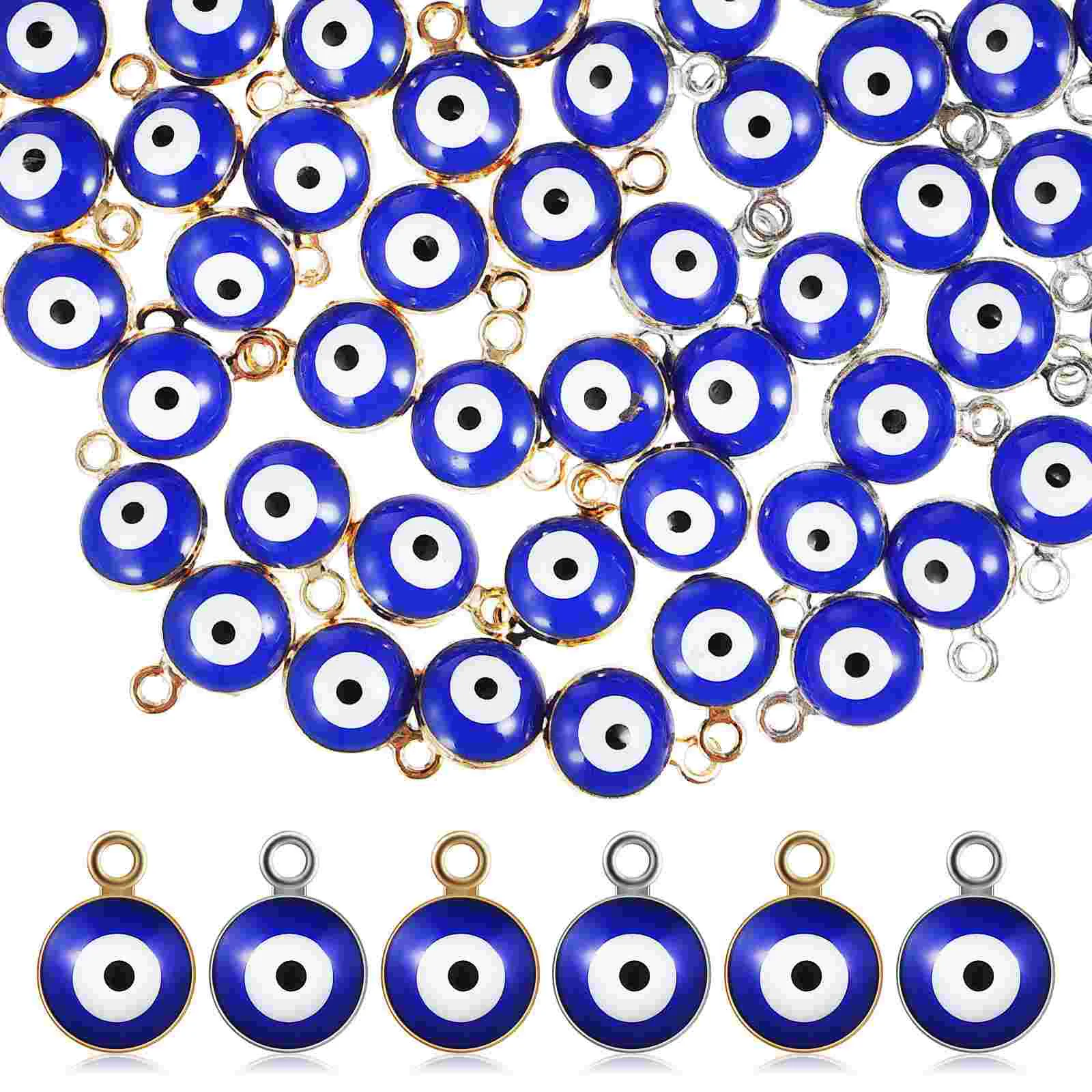 

60 Pcs Eye Pendant Jewelry Making Experience DIY Beads for Necklaces Evil Bracelet Metal Resin Pendants