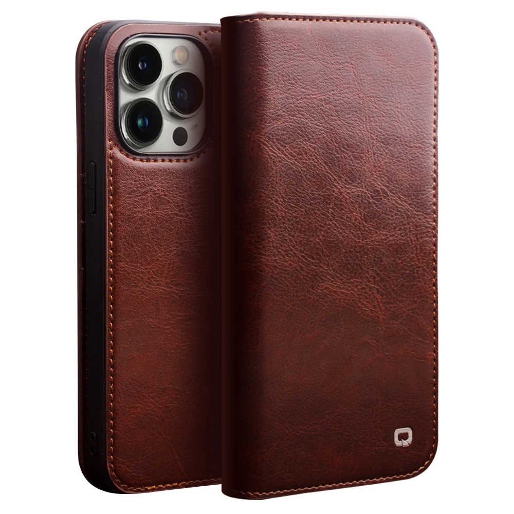 

QIALINO Genuine Leather Flip Case iPhone 15 14 13 12 Pro Max Handmade Cover with Card Slots Case iPhone 11pro 14 15 Plus.