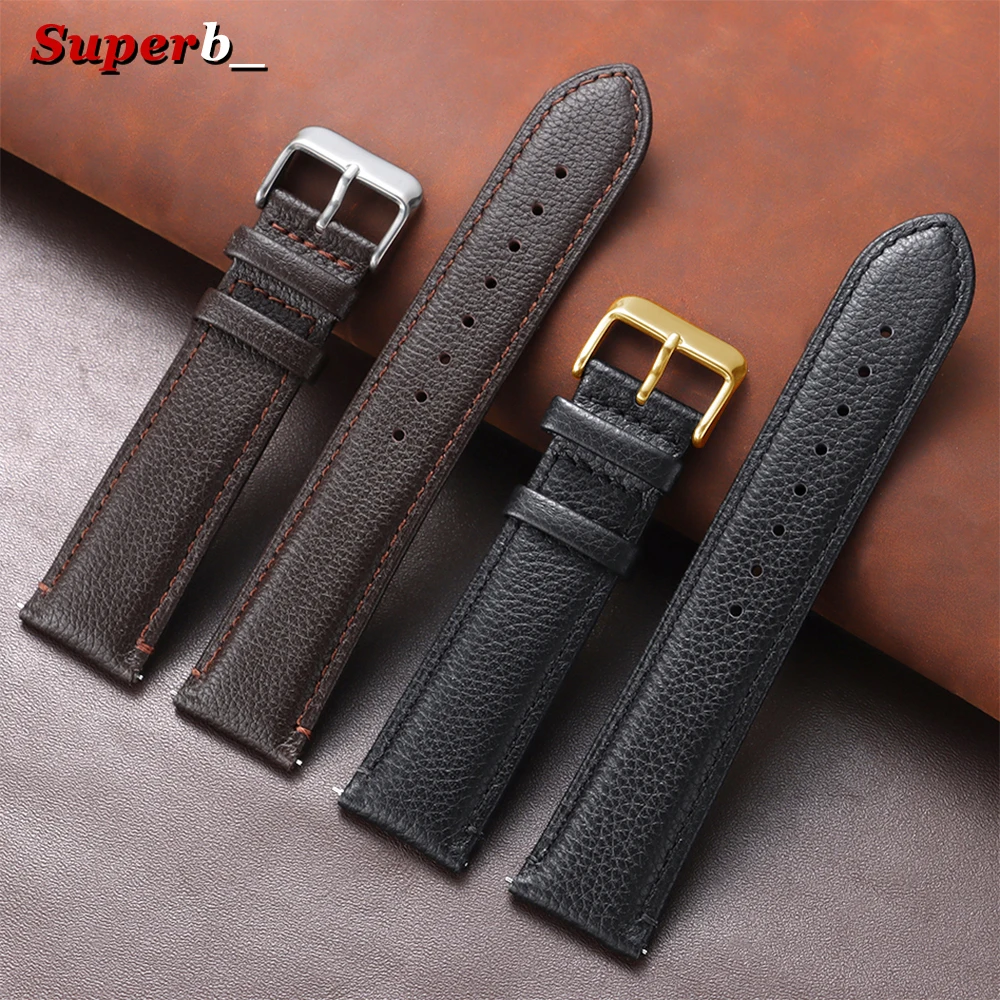 20mm 22mm Litchi-Muster Echtes Kalbsleder Uhrenarmbänder für Omega Herren Damen Weiche Business Pebble Grain Leder Uhrenarmband