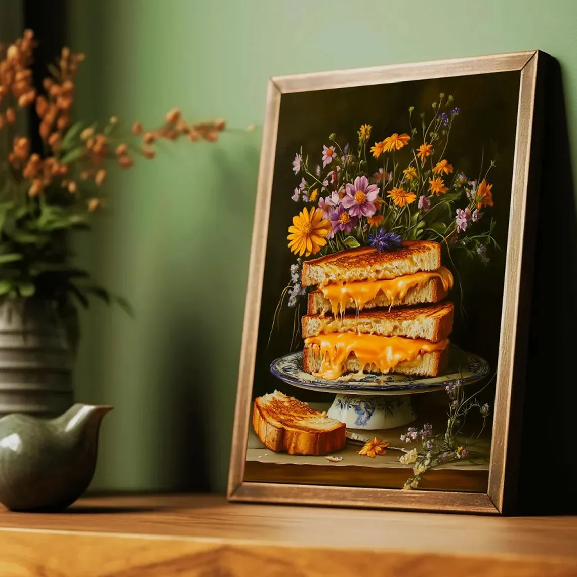 Retro Posters Grilled Cheese Works Food Themed Floral Canvas Paintings Wall Aesthetic Decorations Kitchen Dining Room Home Decor