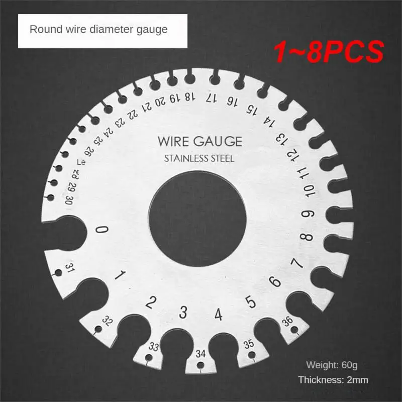 1~8PCS Round AWG SWG Wire Gauge Thickness Ruler Gauge Diameter Stainless Steel Measurer Tool