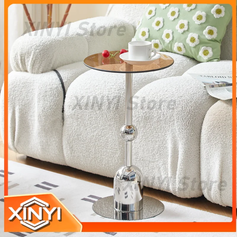 Light Luxury Circular Edge Table for Small Unit Sofa Small Tea Table Bedside Household Italian Stainless Steel Floor Corner