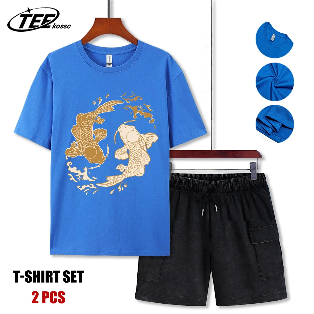 

Japanese Harajuku Koi Print T Shirt Men Multicolor Casual Oversize Top Summer Soft Clothes O-Neck Unisex Cotton Short Sleeve Set