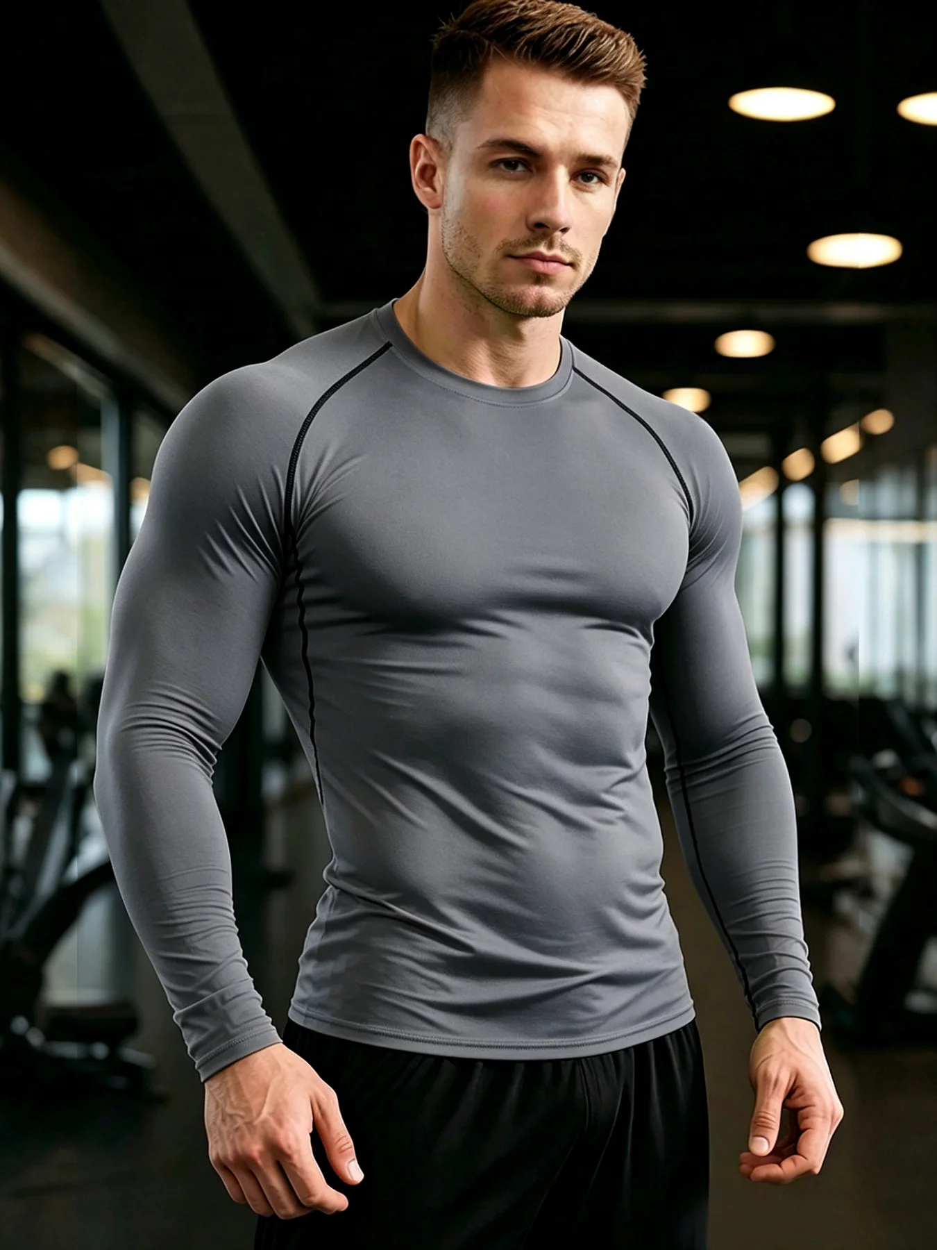 Men Compression Long Sleeve Shirt Quick Dry Breathable Stretch Anti-odor Athletic Running Fitness Base Layer Sport Top