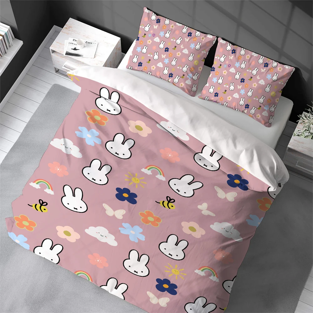 

Комплект постельного белья M-Miffy с мультяшным рисунком, 3 предмета, из мягкого хлопка, для дома и общежития, подарок для студентов