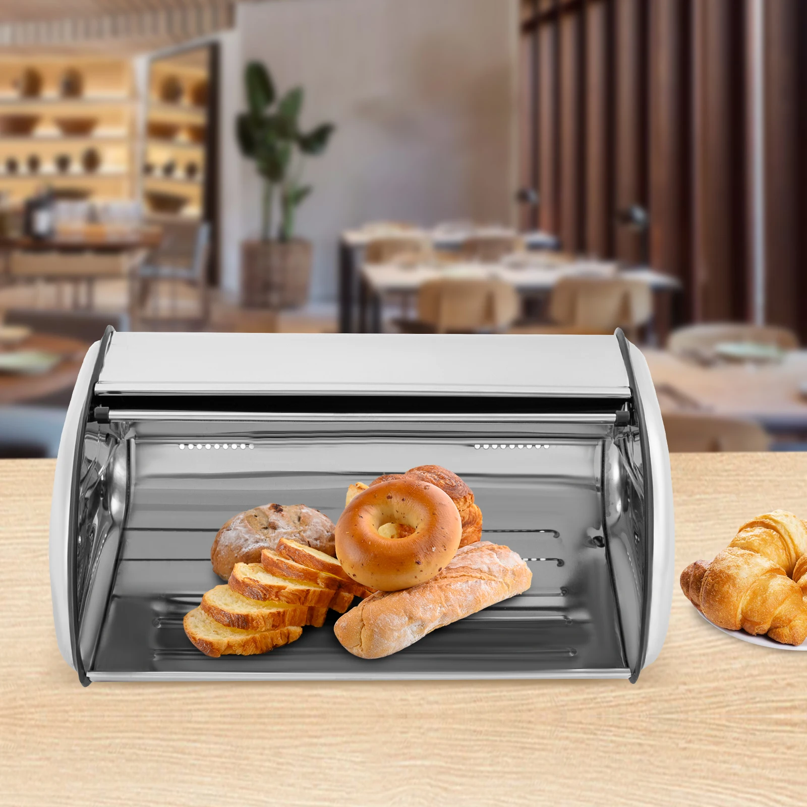 

Stainless Steel Bread Box, Large Storage, Ventilated Design, Dustproof Lid, Easy to Clean, Fresh Baked Goods