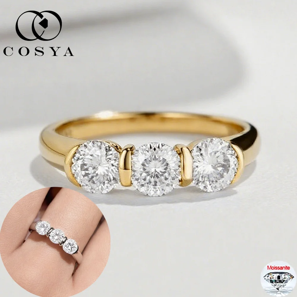 

COSYA 5mm Moissanite 3-stone Ring S925 Silver D Color VVS1 Sparkling Lab Diamond Wedding Band For Women Fine Jewelry With GRA