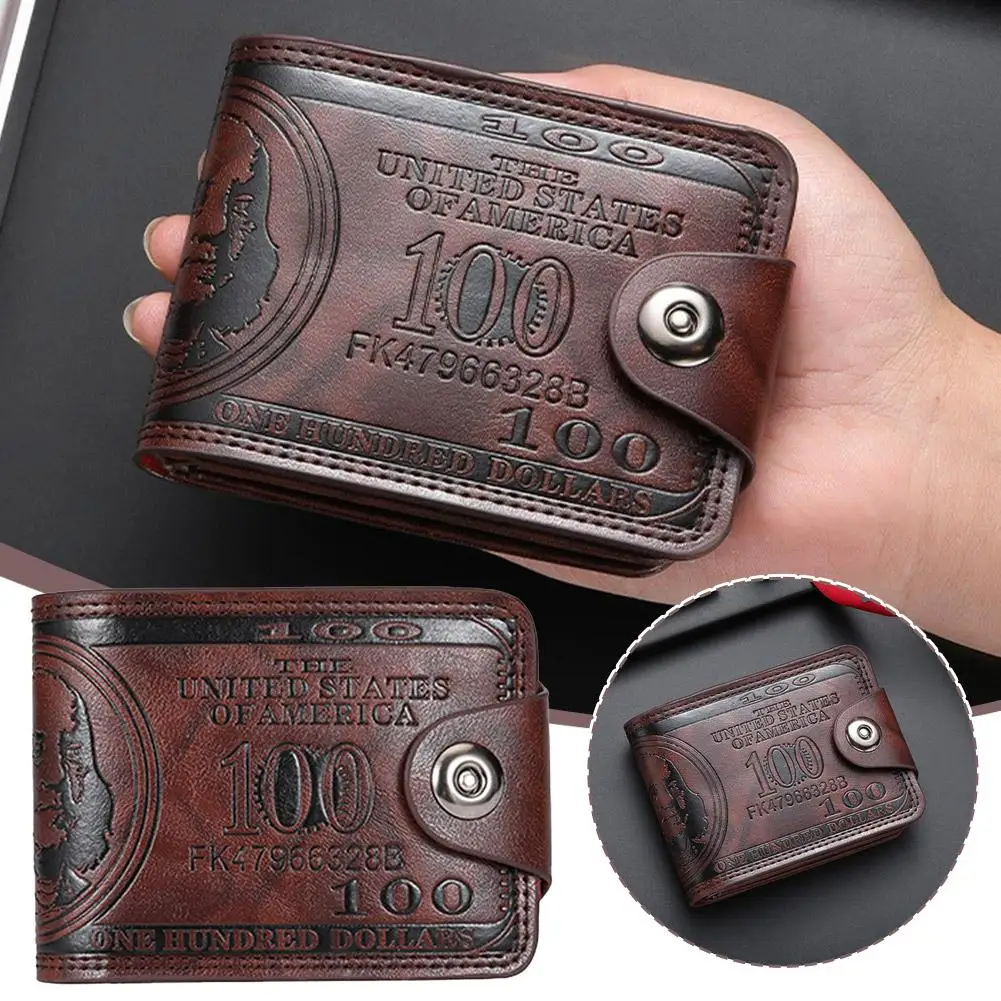 محافظ رجالية مع 100 دولار أمريكي نمط غلق بمشبك محفظة جلدية للرجال مع حامل بطاقة سستة محفظة جيب للعملات المعدنية cartera hombre