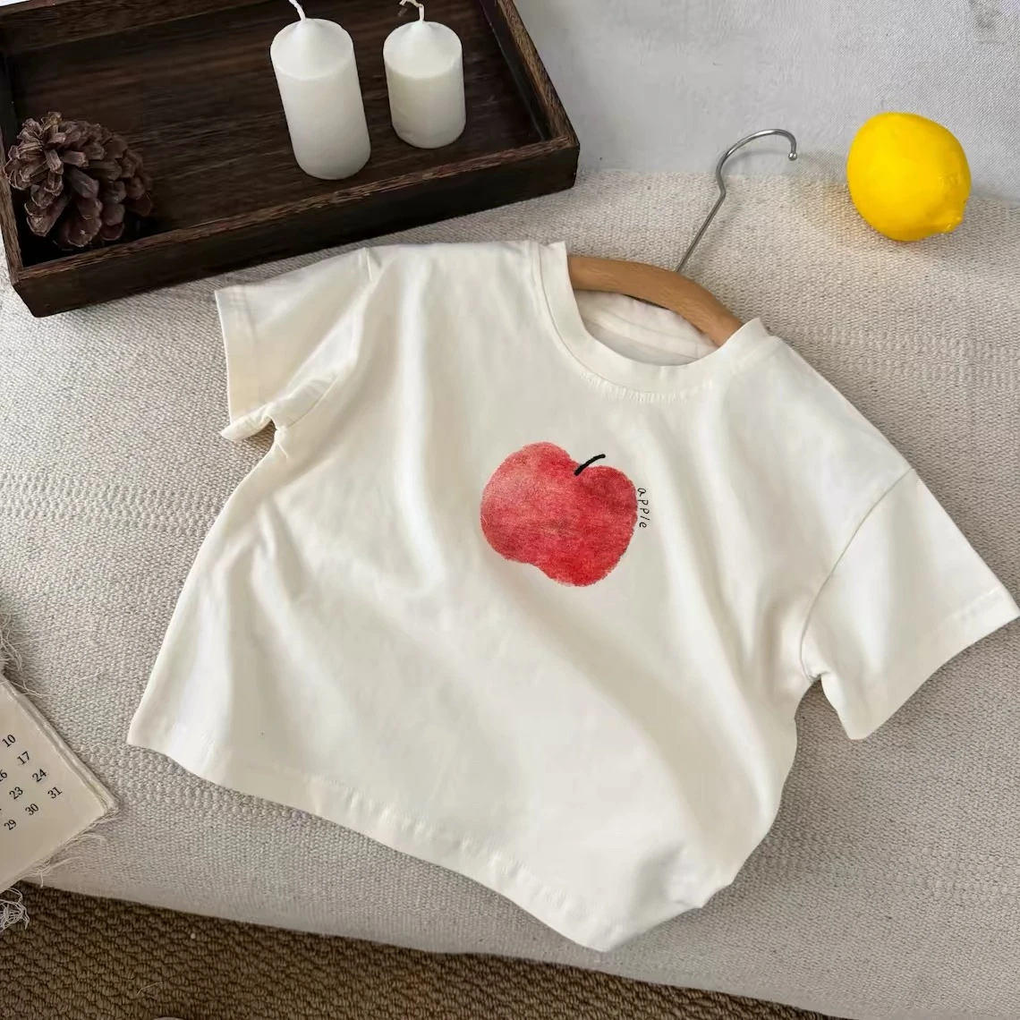 Apple Banana Tshirt For Boys And Girls Cute Summer Clothes Round Neck Base Shirt Pure Cotton Tops Toddler White Yellow Tees