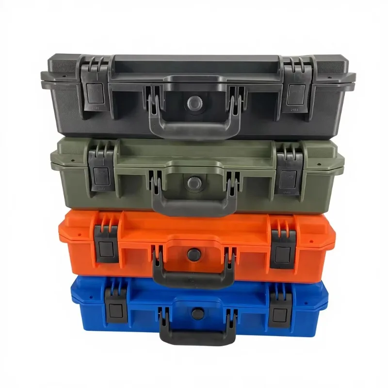 DPC089 Rugged IP67 waterproof and shockproof plastic case, orange-gray-blue, with foam, for storing tools and watches
