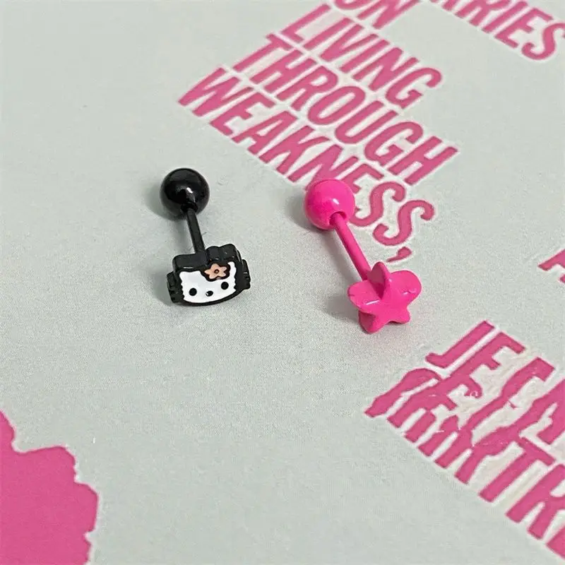 Hello Kitty Studs Earrings Titanium Steel Sanrio Anime Cartoon Gold Silver Ear Tragus Cartilage Piercing Jewelry Women Gift