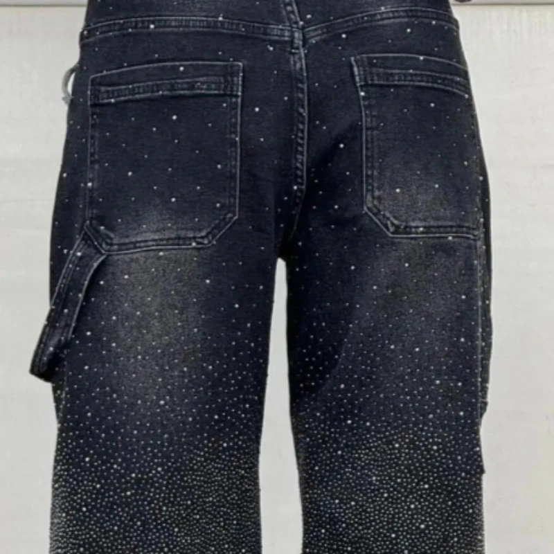 2025 أربعة مواسم المرأة الجديدة فضفاض الجينز الرجال ستار سبلاش الطلاء بنطال ذو قصة أرجل واسعة الرجعية عالية الخصر الشارع السراويل زوجين نمط