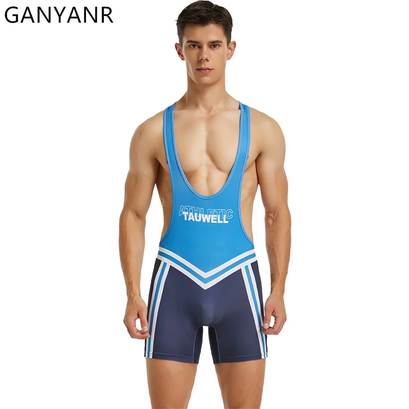 GANYANR Summer Training Suit Men Sports Set Basketball Football Singlet Wrestling Power Lifting Sweatsuit Boxing Tracksuits Gym