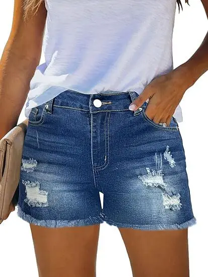 Casual Vintage Denim Shorts High Waist Ripped Light Fade Shorts Slim Fit Distressed Summer Shorts Frayed Edge Sexy Hot Pants view 5