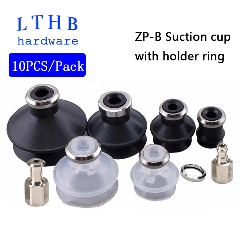 10PCS ZP-B Pneumatic Vacuum Suction Cup with Holder Ring  Two Bellows Organ Nozzle Sucker NBR/ Silicone Manipulator Parts