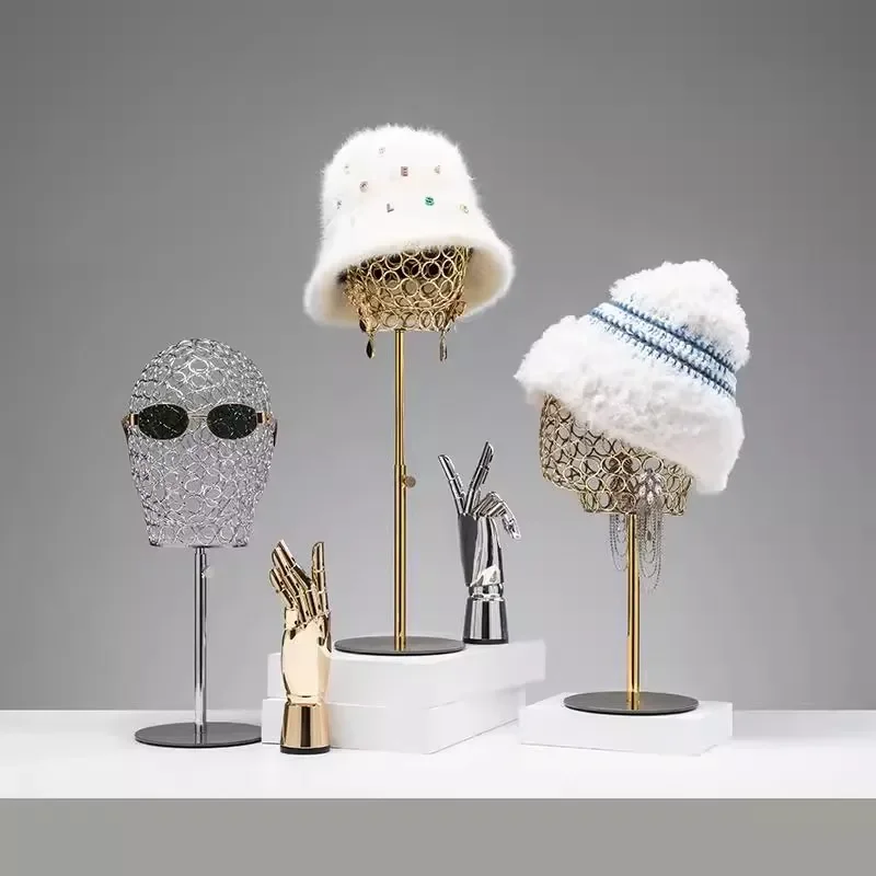 for Clothing Store Half Body Model Props Men Women Hollow Head Gold Wire Head Model Thick Linen Skull Accessories Display