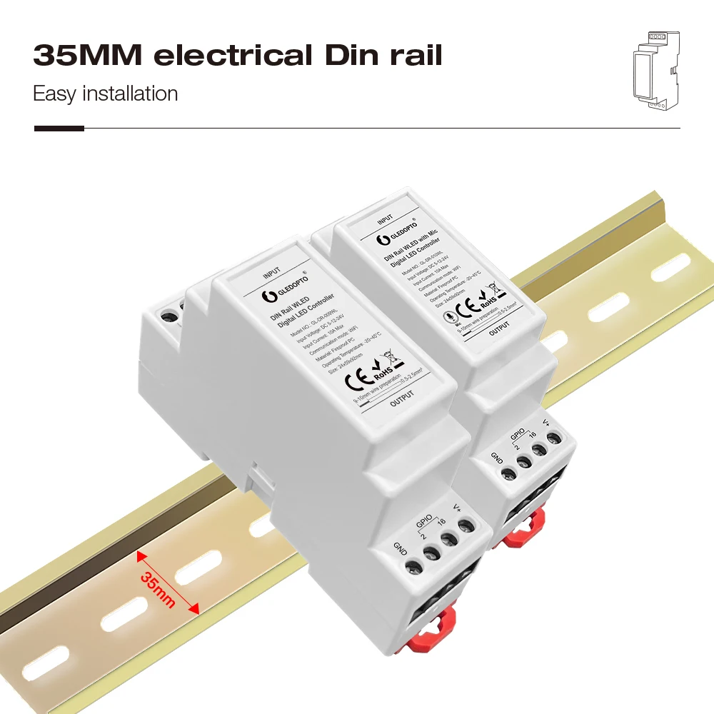 GLEDOPTO Din Rail WLED Controller RGB IC With Mic DIY Dynamic Mode For WS2811 WS2812 SK6812 TM1814 WS2813 WS2815 LED Strip Light