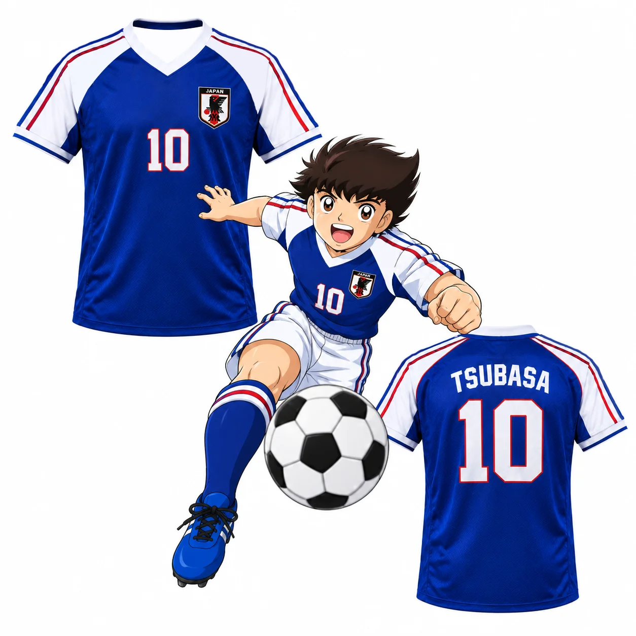 Japan National Team Style Football Jersey No.10 Tsubasa Soccer Shirt Men Women Kids Short Sleeve Retro Blue Sports Top Fan Gift