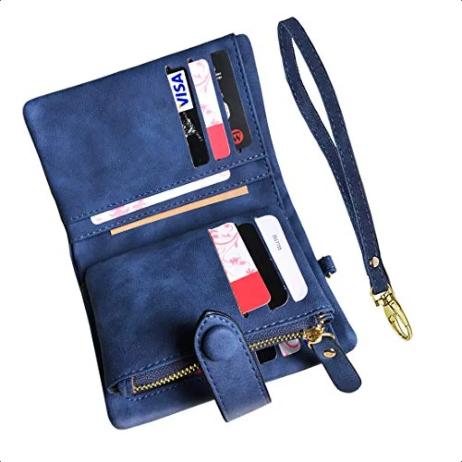 Women's Small Bifold Leather wallet Rfid blocking Ladies Wristlet with Card holder id window Coin Purse