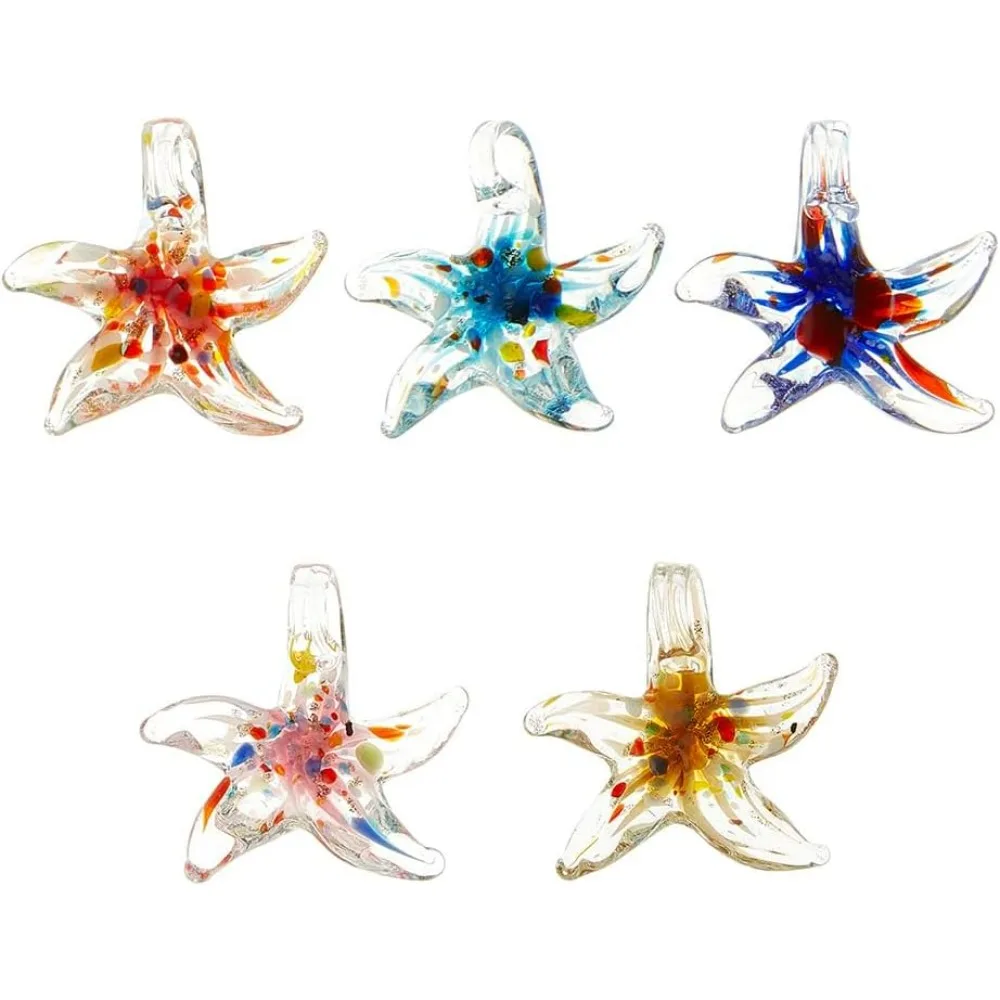 1 Box 5Pcs Lampwork Charms Handmade Glass Lampwork Charm Large Big Starfish Charms Sea Ocean Animal Colorful Summer Charms