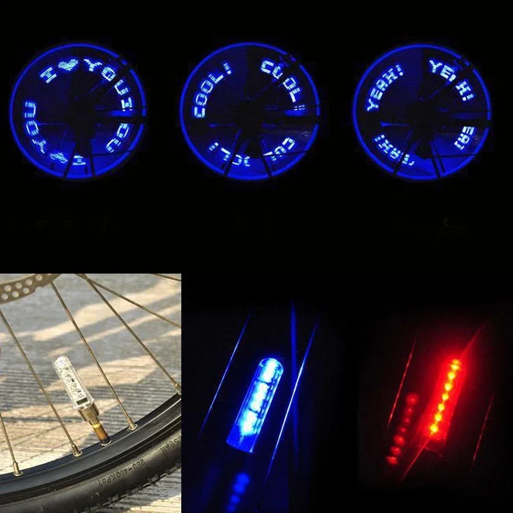 Letter Tyre Valve Caps Light Bicycle Wheel Spoke Lamp 7 Color Double Sided LED Light For Bicycles Motorcycles Mountain Bikes