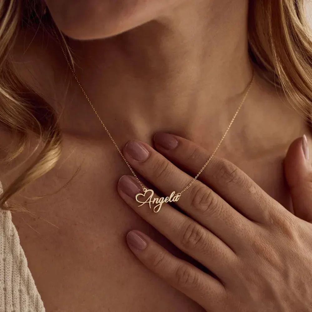 اسم مخصص القلب قلادة للنساء شخصية لذيذ بساطتها مجوهرات في 18 كيلو الذهب تصفيح هدايا أعياد ميلاد للأطفال لها