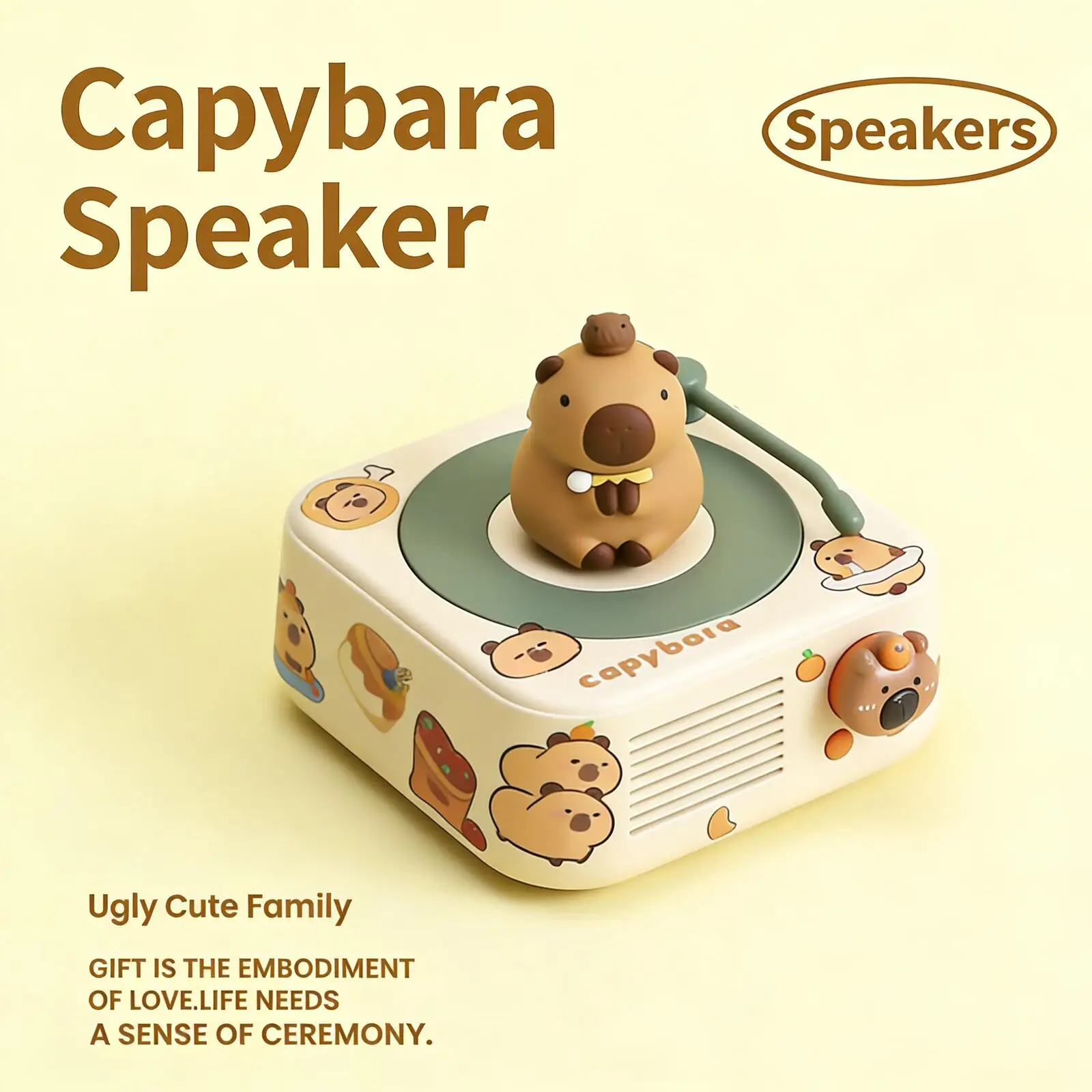 

Cute Capybara Bluetooth Speaker Wireless 360° Stereo Sound TF Card AUX Type-C DIY Stickers Desktop Decor Gift For Kids Girls